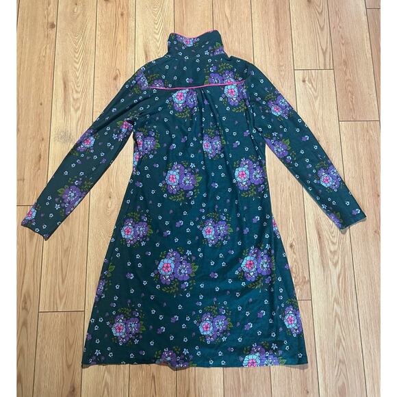 Tante Betsy Green/Purple/Fuchsia Floral Print Long Sleeve 1/4 Zip Dress - Size L - Picture 3 of 8
